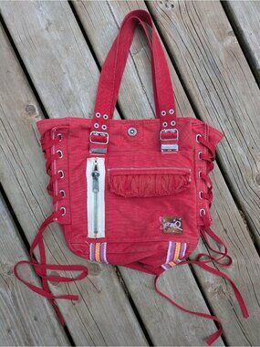 Vintage Triple Five Soul Messenger Shoulder Bag Purse Y2k Corset Distressed Red